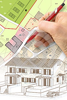 Design and build a new residential building - Real estate concept with a vacant land, imaginary cadastral map