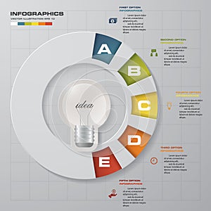 Design Business Chart 5 Steps Diagram in Light Bulb Shape.