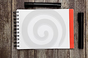 Design business concept Empty copy space modern abstract background Blank Spiraled Sketch Pad Half folded and Two Marker