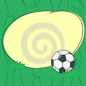 Design business concept Empty copy space modern abstract background Soccer Ball on the Grass and Blank Outlined Round