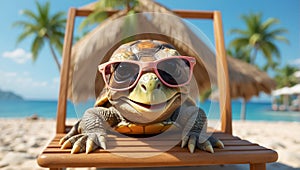 design cartoon turtle comedian beach wearing sunglasses creative