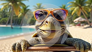 design cartoon turtle comedian beach wearing sunglasses creative comedian leaves