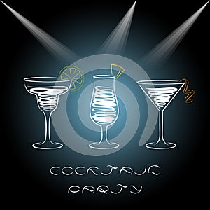 Design for cocktail party invitation with cocktails.