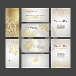 Design collection with mandala symbols. Set of business cards with circle ornament.