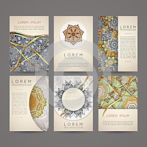 Design collection with mandala symbols. Set of business cards with circle ornament.