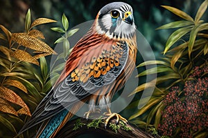 Design of colorful American Kestrel bird the Jungle