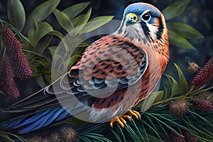 Design of colorful American Kestrel bird the Jungle