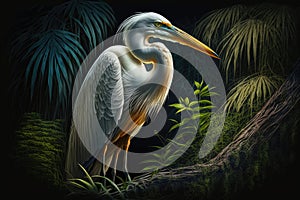 Design of colorful Great Egret bird in the Jungle