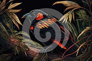 Design of colorful Red-winged Blackbird bird in the Jungle