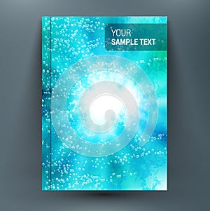 Design composition with blebs on aqua backdrop. A4 brochure title sheet.