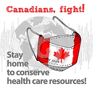 Design concept of Medical information poster against virus epidemic Canadians, fight Stay home to conserve health care resources