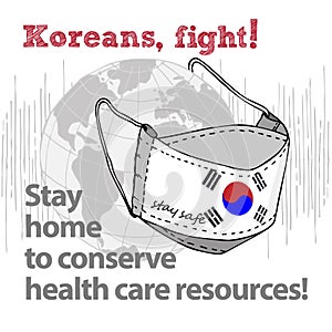 Design concept of Medical information poster against virus epidemic Koreans, fight Stay home to conserve health care resources
