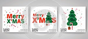 Design concept of Merry Christmas. Templates with typography and Christmas tree for celebration, Vector EPS.10