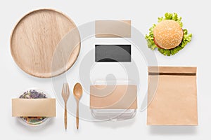 Design concept of mockup burger and salad set on white