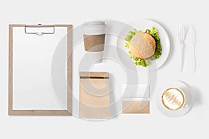 Design concept of mockup burger set and coffee cup set