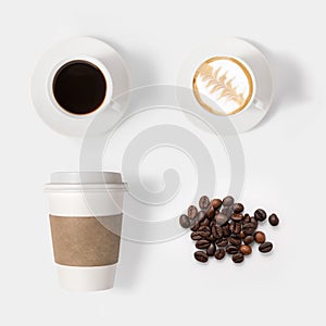Design concept of mockup coffee set isolated on white background