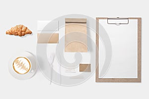 Design concept of mockup paper, bag, clipboard and coffee cup se