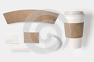 Design concept of mockup paper, sugar, coffee creamer, toothpick