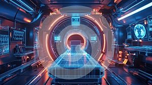 design constructing an mri machine in a futuristic wireframe design