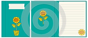 Design cover and interior notebook with sunflower in the pot