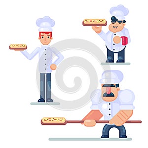 Design culinary and cuisine professionals in uniform. Smiling restaurant chef with assistants isolated. Catering cuisine staff cha
