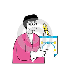 Design development concept with cartoon people in flat design for web.