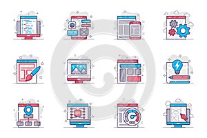 Design and development concept flat line icons set