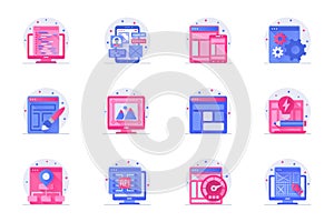 Design and development concept web flat color icons