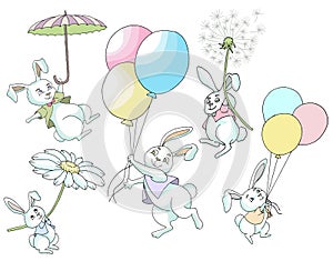 Design doodle set with happy funny rabbits