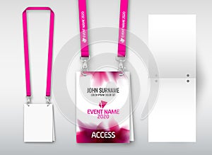 Design of double hole lanyard. Example with double program card. Access ID for congresses, events, fairs, exhibitions