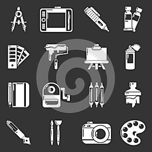 Design and drawing tools icons set grey vector