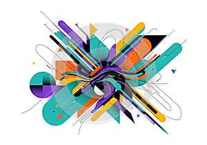 The design is dynamic, with intersecting lines and curves adding