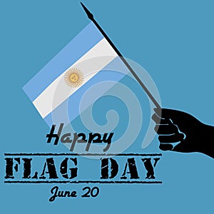 Design Edition Argentina Flag Day June 20. Image of person holding an Argentine flag.