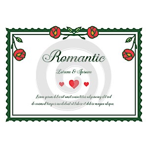 Design elegant of card romantic with red floral frame decoration background. Vector