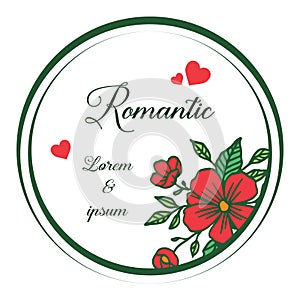 Design elegant of card romantic with red floral frame decoration background. Vector