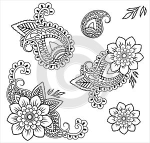 Design element, abstract with floral and cucumber patterns, tattoo
