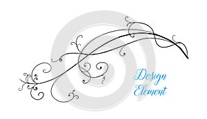 Design element with curls and fancy lines, elegant hand drawn flourish floral or wedding border design, underline element or prett