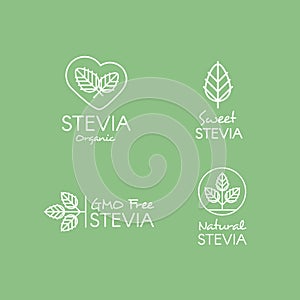 Design Element for Food Packaging with Hand-Lettering Icon, Organic Natural Sweet Stevia