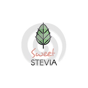 Design Element for Food Packaging with Hand-Lettering and Icon - Organic and Natural Sweet Stevia. Green Leaf Natural Sweetener