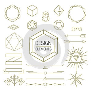 Design element set mono line art geometry symbol