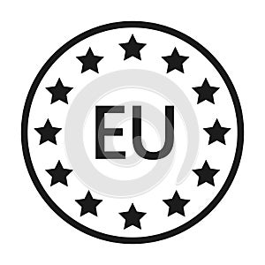 Design element, stars arranged in circle with EU letters. Isolated black logotype on white background.