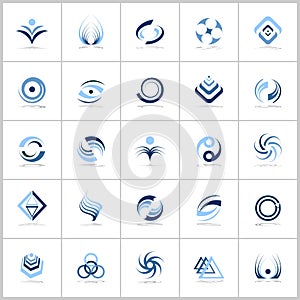 Design elements in blue colors. Abstract icons set