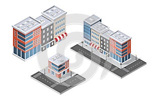 The design elements of cityscape are an isometric building