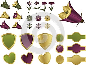 Design elements - Flowers and shields