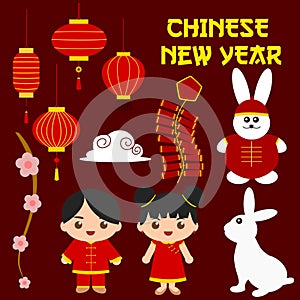 Design elements for lunar new year, icons for lunar new year design. photo