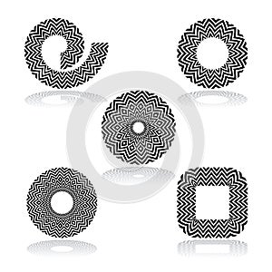 Design elements. Patterns in circle, spiral and square shape.