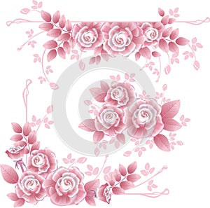 Design elements with pink silky roses.