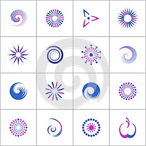 Design elements set. Abstract star, sun and spiral shape icons