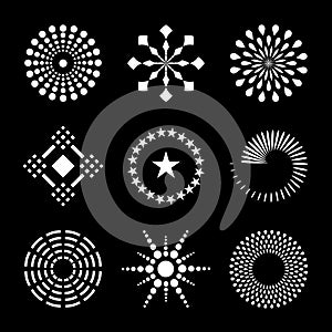 Design Elements Set. Abstract White Dots Icons on Black Background