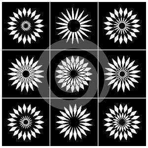 Design elements set. Abstract white icons on black background